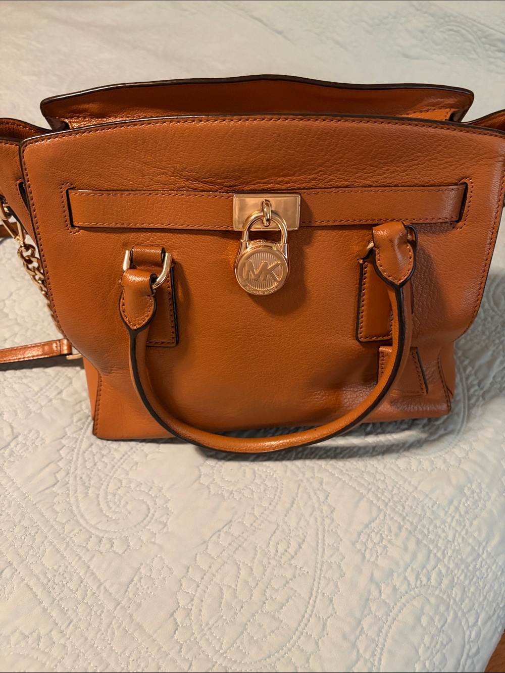 Michael Kors Orange Leather Satchel with MK Padlock